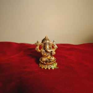 Aakrati Brass Ganesh Statue in Sitting Position| Ganesh Idol| Temple Decor (Yellow, 2.5 inch)