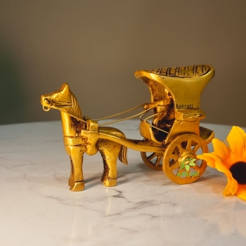 Handcrafted Brass Horse Cart Sculpture | Elegant Showpiece for Home Decoration |