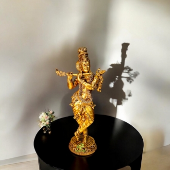 Brass Krishna Idol | Lightweight and Exquisite Craft | Traditional Brass Krishna Statue ( Yellow, 12 inch)