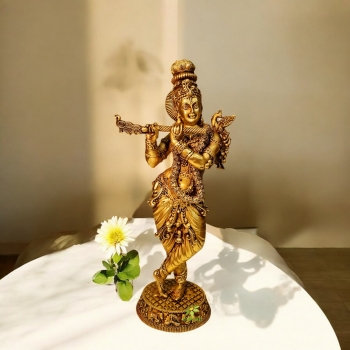 Brass Krishna Statue | Lightweight, Classic, and Blessed Art | Elegant Krishna Brass Sculpture ( Yellow, 9.8 inch)