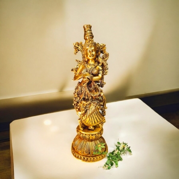 Elegant Brass Radha Murti | Perfect for Spiritual Spaces | Lightweight Brass Radha Idol ( Yellow, 11 inch)