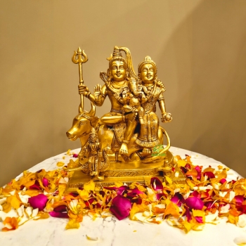 Brass Shiv Parivar Sculpture |  Ideal for Devotional Homes & Temples | Premium Brass Shiv Parivar Murti ( Yellow, 9.5 inch)