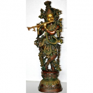 Brass krishna Murti | Perfect Gift for Devotees and Home Decor Lovers | Divine krishna Idol ( Brown, 29 inch)