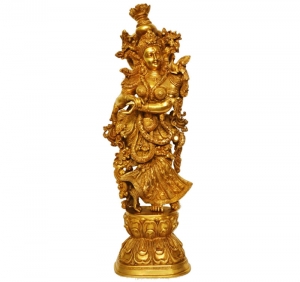 Brass Radha Murti | Perfect Gift for Devotees and Home Decor Lovers | Divine Radha Idol ( Antique, 30 inch)