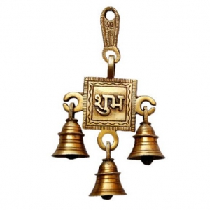 Brass Shubh Design Engraved Wall Hanging | Divine Blessings for Your Home | Handmade Brass Wind Chime ( Yellow, 6.8 inch)