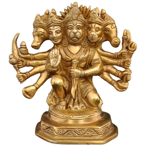 Panchmukhi Hanuman Brass Idol | Spiritual Home Decor for Strength and Prosperity | Handcrafted Brass Panchmukhi Hanuman Statue ( Yellow, 7 inch)