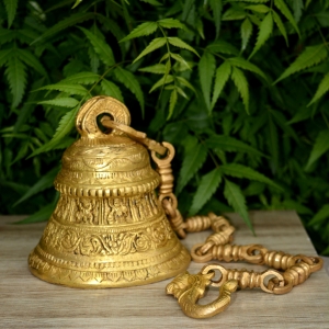 Brass Decorative Hanging Bell | Spiritual Decor for Home and Temple | Brass Temple Bell ( Yellow, 18 inch)