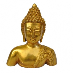 Handcrafted Brass Buddha Bust Statue | Elegant Handcrafted Idol for Home and Office | Brass Buddha Bust ( Yellow, 10.5 inch)