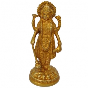Handcrafted Brass Vishnu Idol |  Divine Statue for Pooja and Home Decor | Brass Vishnu Murti ( Yellow, 7 inch)