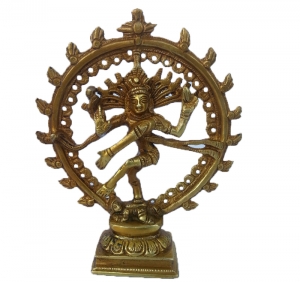 Brass Lord Nataraj Idol | Divine Dancing Shiva Idol for Spiritual Decor | Brass Nataraj Statue ( Yellow, 6 inch)