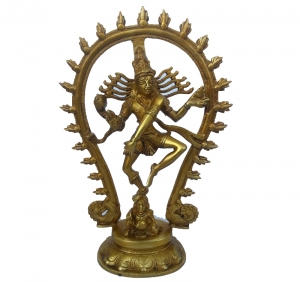 Handmade Brass Nataraj Murti | Lord Shiva's Dance for Sacred Home Decor | Premium Brass Nataraj Statue ( Yellow, 11.6 inch)