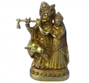 Brass Handmade Radha Krishna Murti | Divine Love and Grace for Your Home | Brass Religious Radha Krishna Idol ( Yellow, 6 inch)