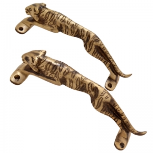 Aakrati Panther Door Handle Pair of Brass Yellow