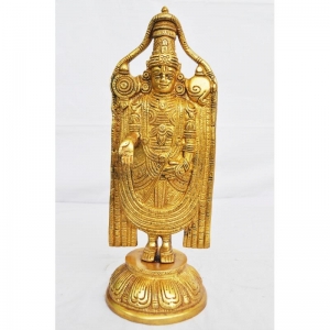 Brass Lord Balaji Idol |  Handcrafted Lord Balaji Murti for Spiritual Home Decor | ( Yellow,12.8 inch)