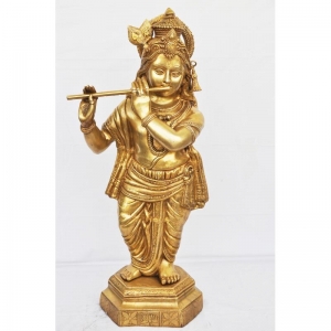 Handmade Brass Krishna Statue | Perfect for Home Temple and Pooja Room | Brass Krishna Murti ( Yellow, 31.5 inch)