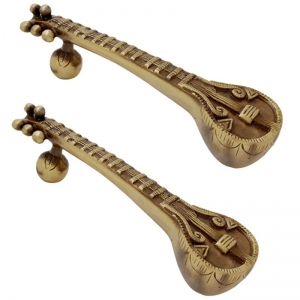 Decorative Brass Door Handle | Unique and Artistic Shape for Your Home | Elegant Sitar Shape Brass Door Handle ( Yellow, 8 inch)