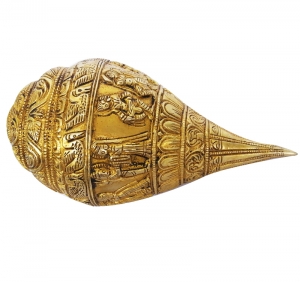 Brass Decorative Conch | Handcrafted Shankh for Prosperity & Peace | Antique Brass Handcrafted Shankh ( Yellow, 8 inch)