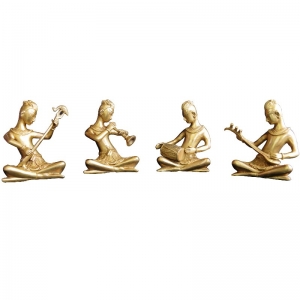 Brass Musician Set of Statues | Intricate Human Figurines for Living Room Decoration | Brass Musician Set ( Yellow, 6 inch)