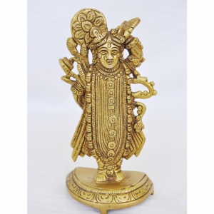 Handcrafted Brass Shri Nath Murti | Traditional Religious Idol for Home Temple | Brass Shri Nath Ji Idol ( Yellow, 5.5 inch)