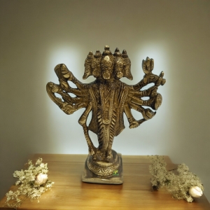 Brass metal hand made art ware Lord Narasimha in virat roop statue