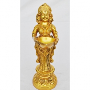 Brass Deep Laxmi Oil Lamp | Decorative Spiritual Lamp for Diwali and Pooja | Deep Laxmi Brass Oil Lamp ( Yellow, 6 inch)