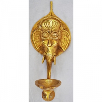 Lord Ganesha brass metal wall decor & hanging oil lamp