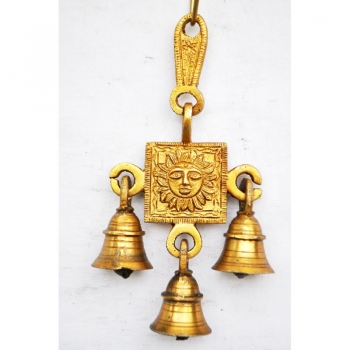 Temple decorative designer brass metal hand made bell with three little bell