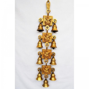Degnified carved handmade brass metal designer bell with 9 little bells