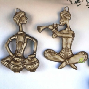 Aakrati Decorative Wall Hanging Brass Made Sitting Men Statue - Metal Indian Handmade Gift