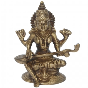 Goddess Saraswati Brass Statue  in Antique Finish By Aakrati 