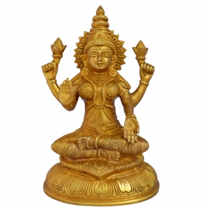 Aakrati Goddess Laxmi Brass Reliogious Statue For Wealth And Fortune Yellow