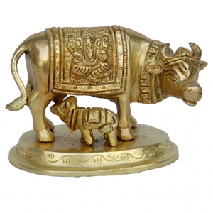 Cow and calf small size metal decorative statue