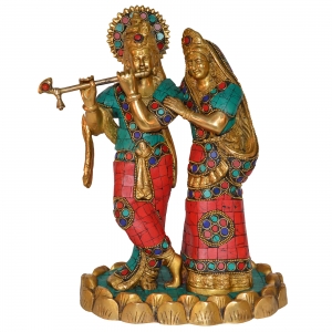Radha Krishan with stone Glorious Statue of Brass By Aakrati