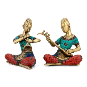 Musican Set Sculpture with turquoise Coral stone set of 2 pcs