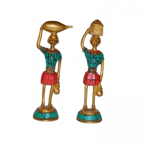 Decorative Brass Metal Showpiece with colorful Stone work ideal for Home Decor attractive Table Deor, Office Decor and Gifting - Unique statue for collection