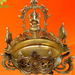 Brass Metal Urli with Religious Ganesha statue , Bowl size 12 inch