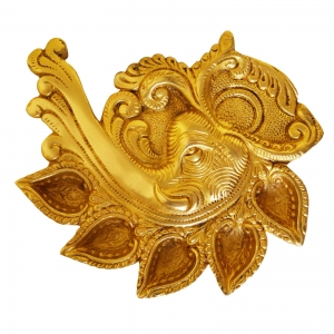Elephant Face Conch Shape Deepak of Brass - Table diya - Rare showpiece to gift and Religious use