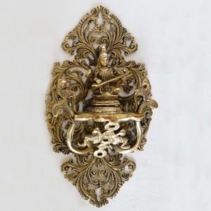 Goddess Saraswati Wall Plate Oil Deepak Or Diya with Unique Carving for Decor and Gifting Home decoration And wall decor