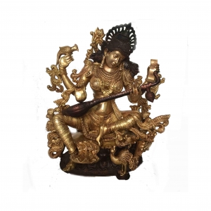 Goddess Saraswati Brass Metal Statue by Aakrati