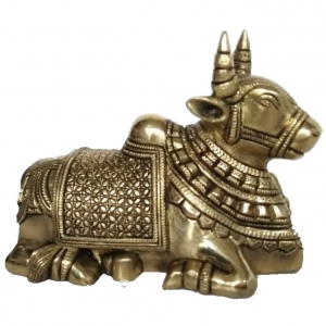 Brass Made Cow (Nandi) sitting statue for Shiv Temple