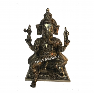 Sitting Lord Ganesha Brass made decorated Statue by Aakrati