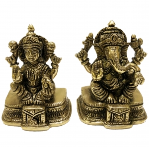 Lakshmi Ganesha brass metal hand carved pair statue for home decor/gift