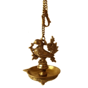 Bird Figurine Brass made hanging oil lamp with 45CM long chain