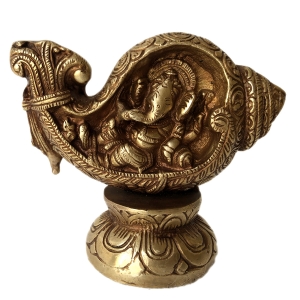 Lord Ganesha lying down in a Conch Brass made Statue for Home decor/Gift