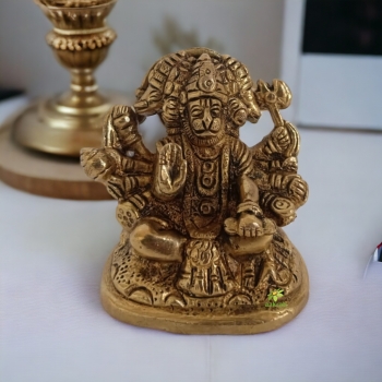 Aakrati Gloss Antqiue Small Sitting five face Hanuman Figurine For Office or Home and worship