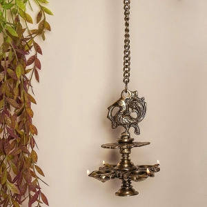 Hanging Bird Diya mad in Brass with 4 Deepak- Antique Finish Home Decor Oil lamp