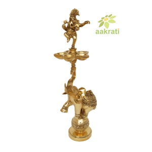 Ganesh lamp with elephant ethnic desing Deepak Stand for Home Temple, Brass Oil Diya Lamp, Indian Decor Diya