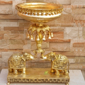 Elephant Urli with Bells Brass Statue, Home Decor Gift, Indian Brass Art Brass Figurine Large