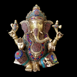 Ganesh with Decorative Work - Brass Modern Decorative Style God Ganpati Idol