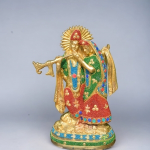 Gift in metal brass with stone work hindu religious Radha krishna scultpure
